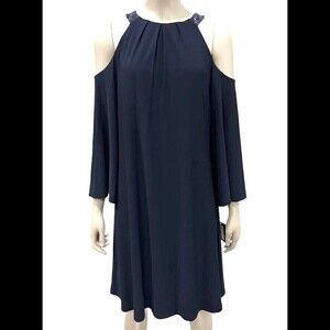 Lauren Ralph Lauren Sequin Trim Cold Shoulder Cocktail Dress Navy Blue sz 6